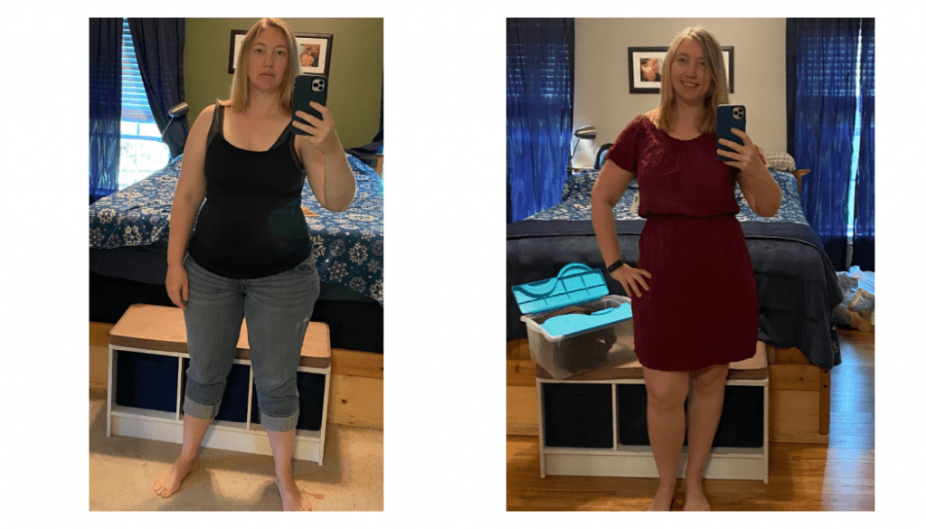 before and after of author's weight loss with Weight Watchers