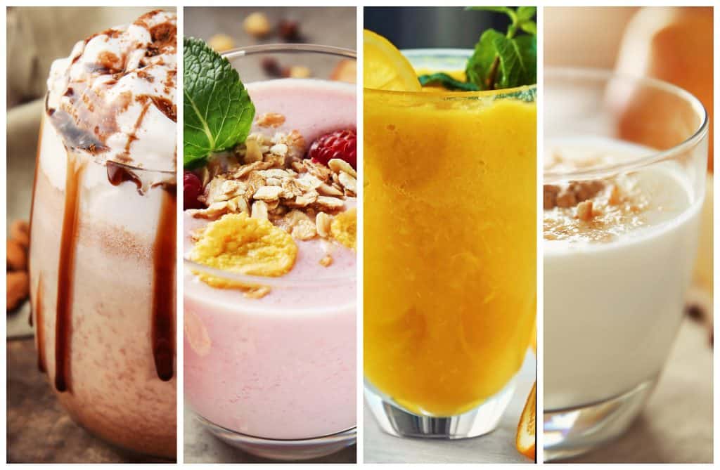 Collage of delicious shakes and smoothies