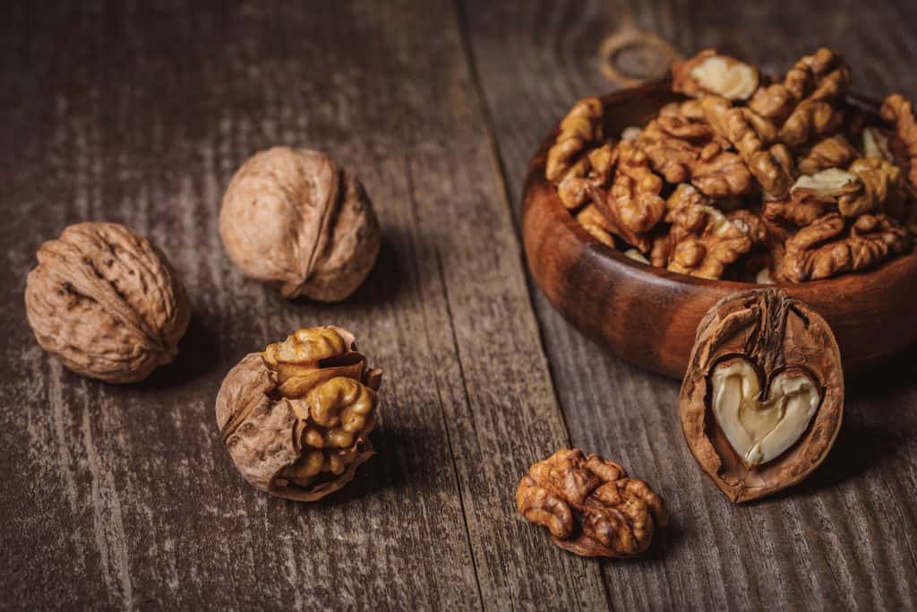 walnuts on wooden background