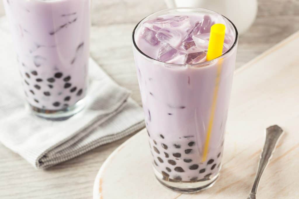 Homemade Taro Milk Bubble Tea with Tapioca Pearls
