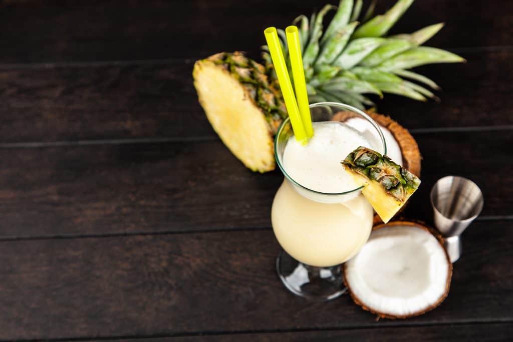 pina colada tofu smoothie on dark background