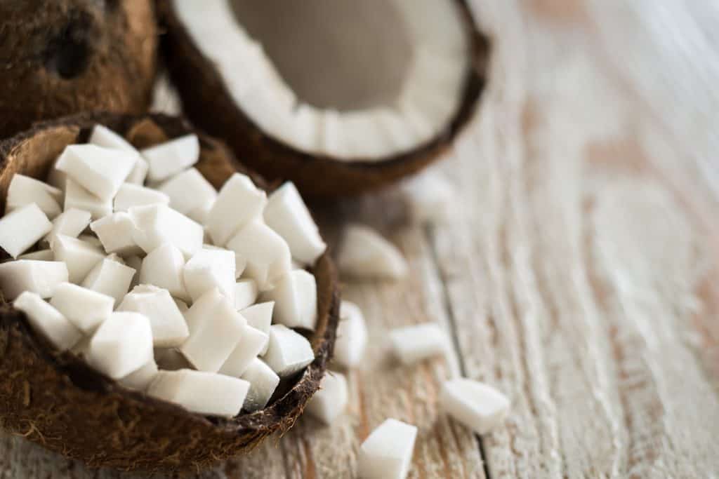 coconut cubes in shell
