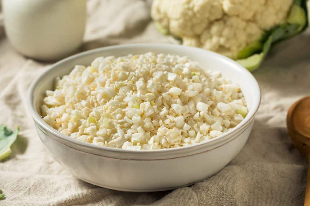Homemade Organic Raw Cauliflower Rice in a Bowl