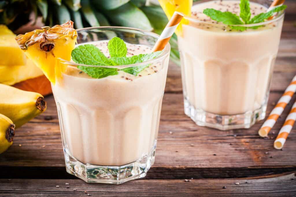 pina colada protein shake with yogurt and water