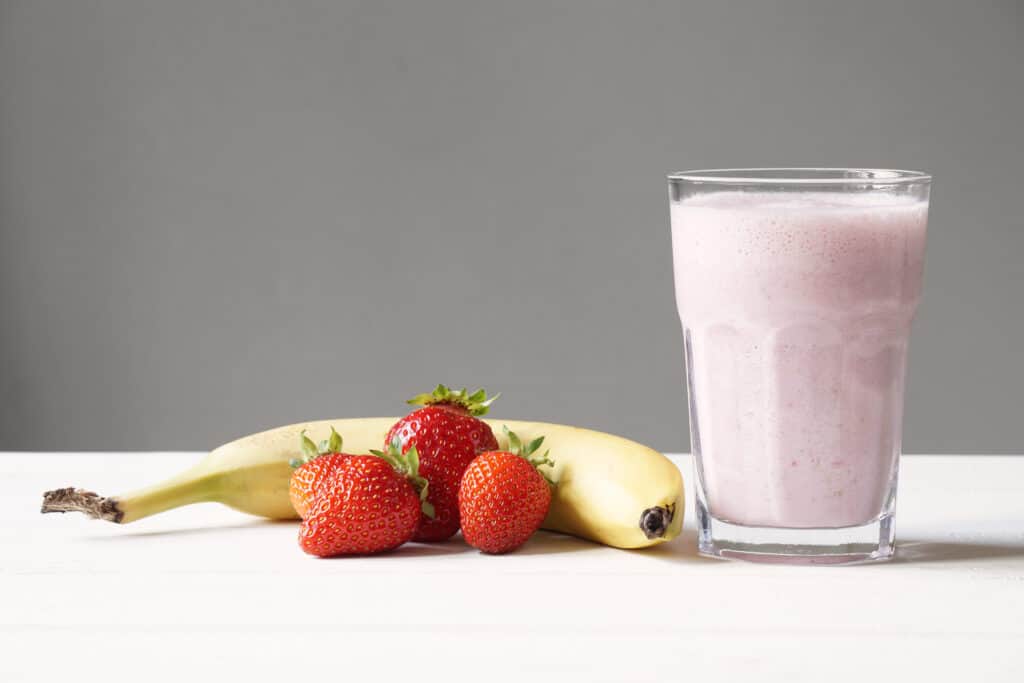 strawberry banana smoothie made with yogurt and water