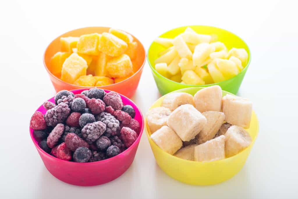 bowls of frozen fruit