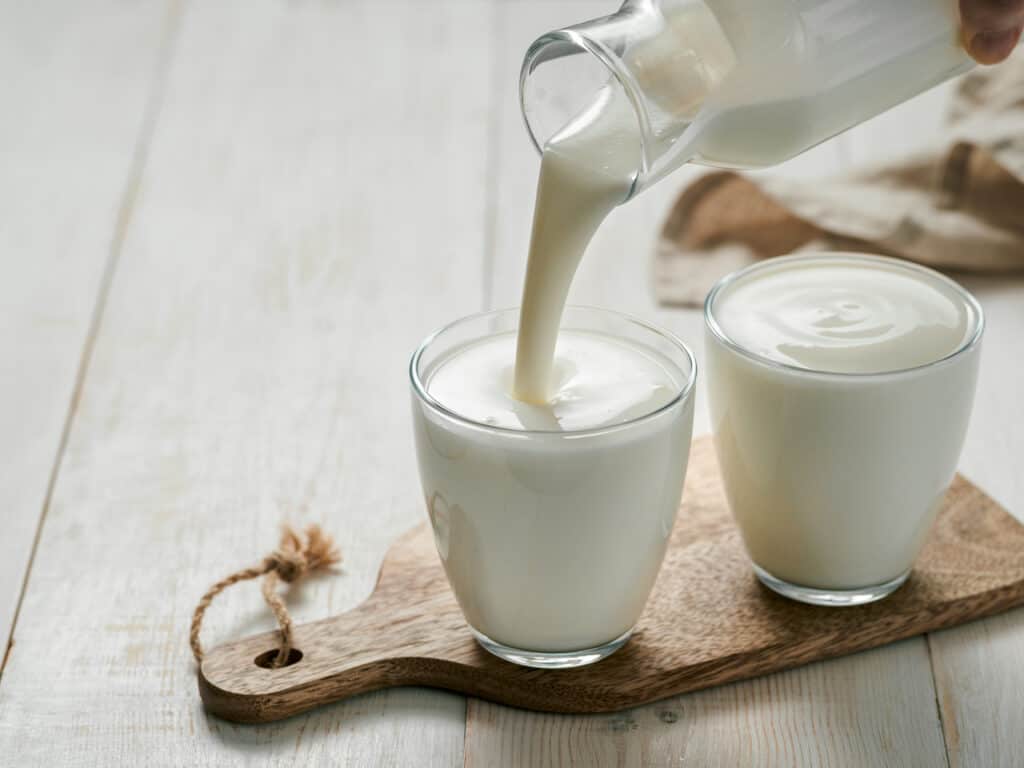 kefir being poured into glass